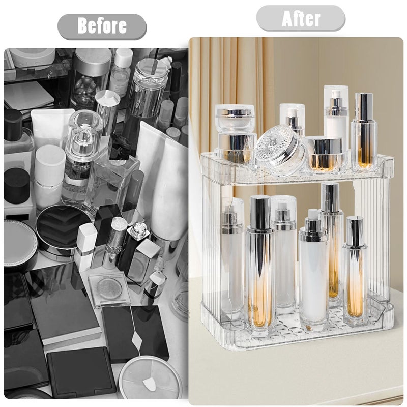 TENDER EPOCH Bathroom Counter Organizer Cosmetics Skincare Organizers Skincare Makeup Organizer Countertop Holder for Perfume-2 Tier-Clear - Image 3